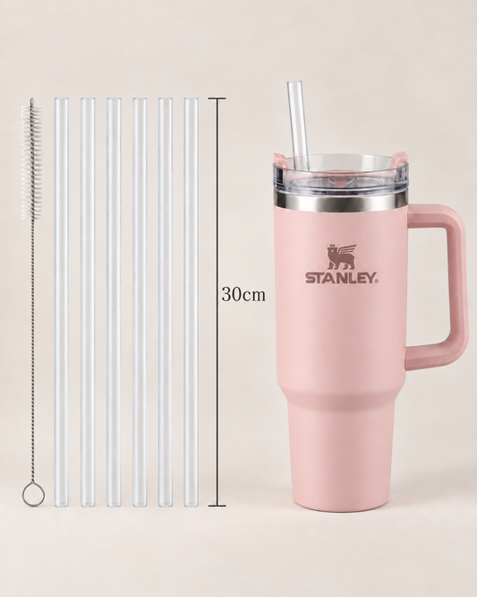 Set de Pajitas Reutilizables de 30 cm + Cepillo de Limpieza para termos