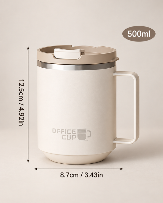 Taza Térmica Office Cup 500 ml con Asa – Acero Inoxidable y Tapa Antiderrames